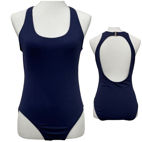 Andie Swim Catalina One Piece Navy Blue Swimsuit, Large. Open clasp back - Picture 1 of 14